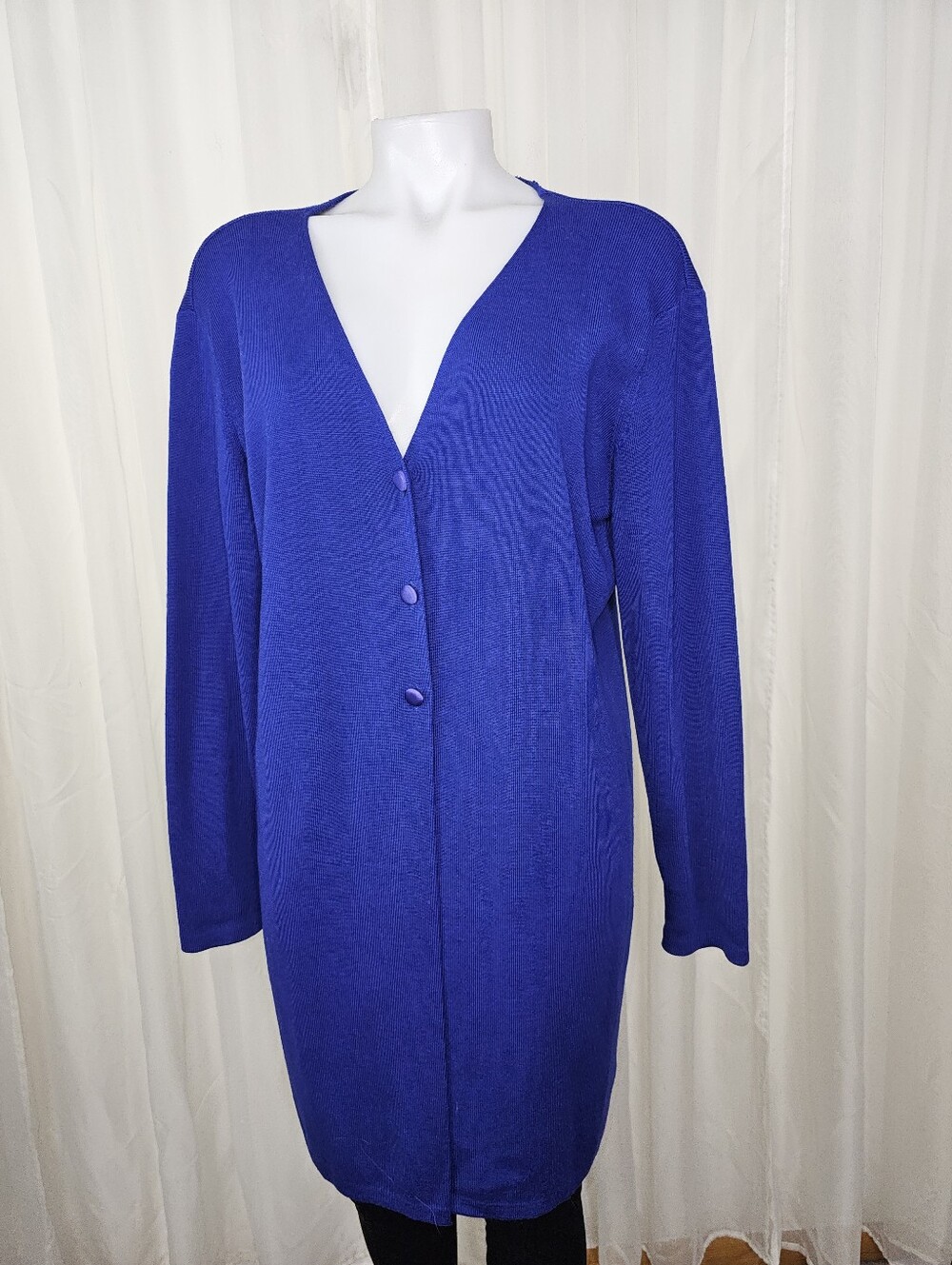 Dana Buchman 100% Merino Wool Royal Blue Longline Cardigan Sweater Large